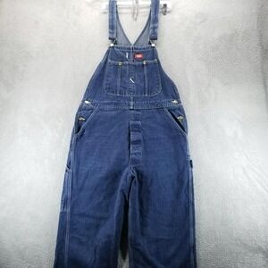 Dickies Overalls Mens 38x32 Blue Denim Bib Workwear Carpenter Pants‎ Made USA